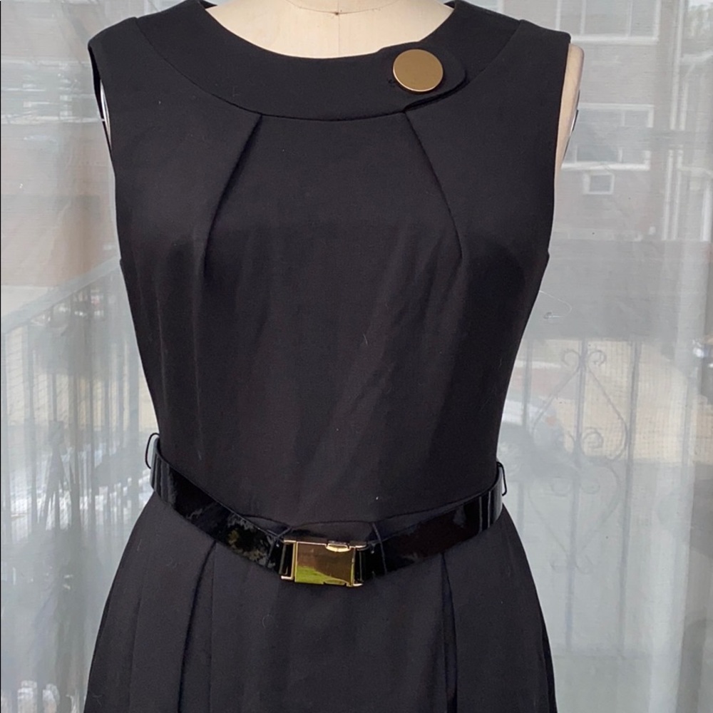 Calvin Klein Gold Button Belted Fit & Flare Dress